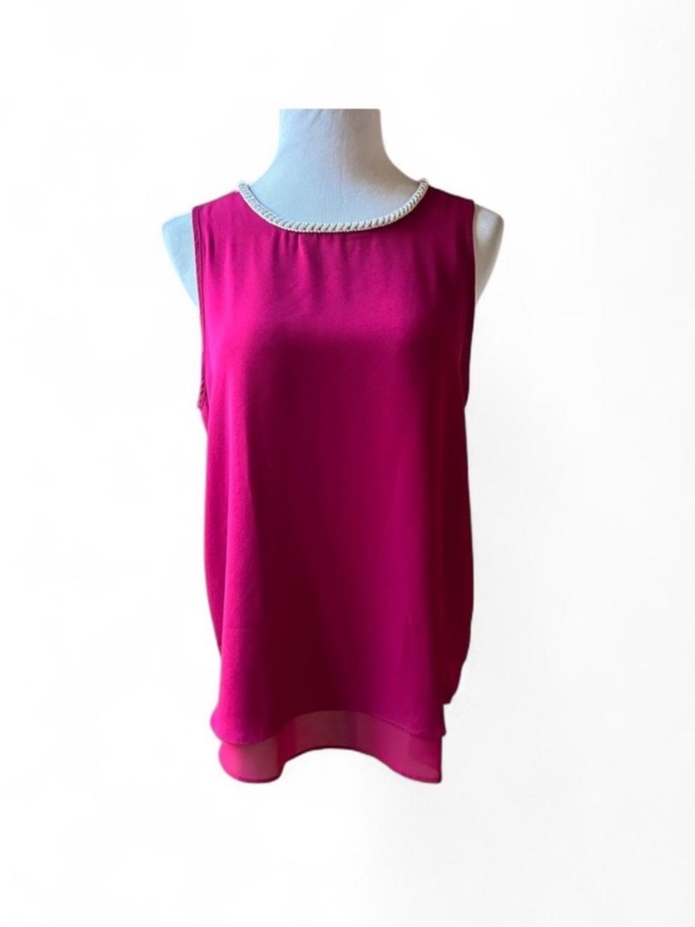 Violet & Claire Fuchsia Sleeveless Beaded Neck Shell Top